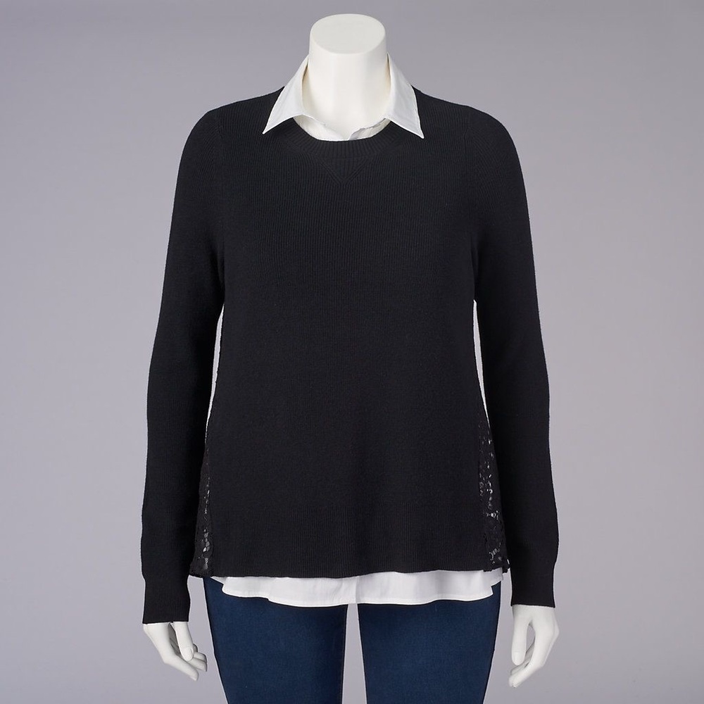 Vera wang collared lace back sweater